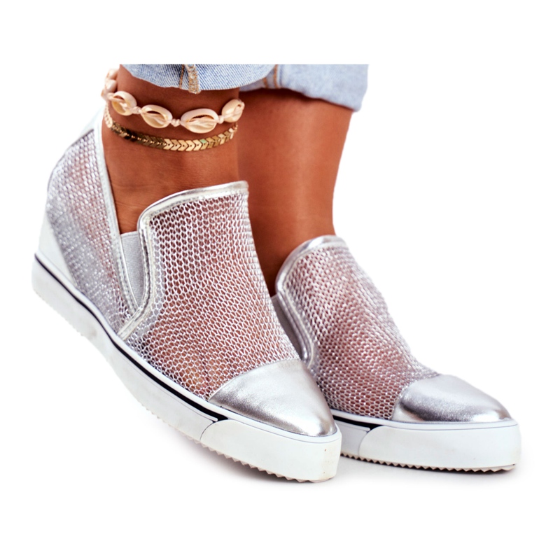 Zapatillas de mujer Lu Boo con malla plateada Morgono gris Zapatillas de mujer Lu Boo con malla plateada Morgono gris