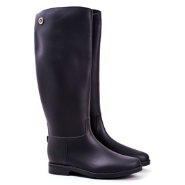 SEA Botas de lluvia negras para mujer debajo de la rodilla Botas de montar negras con llovizna negro