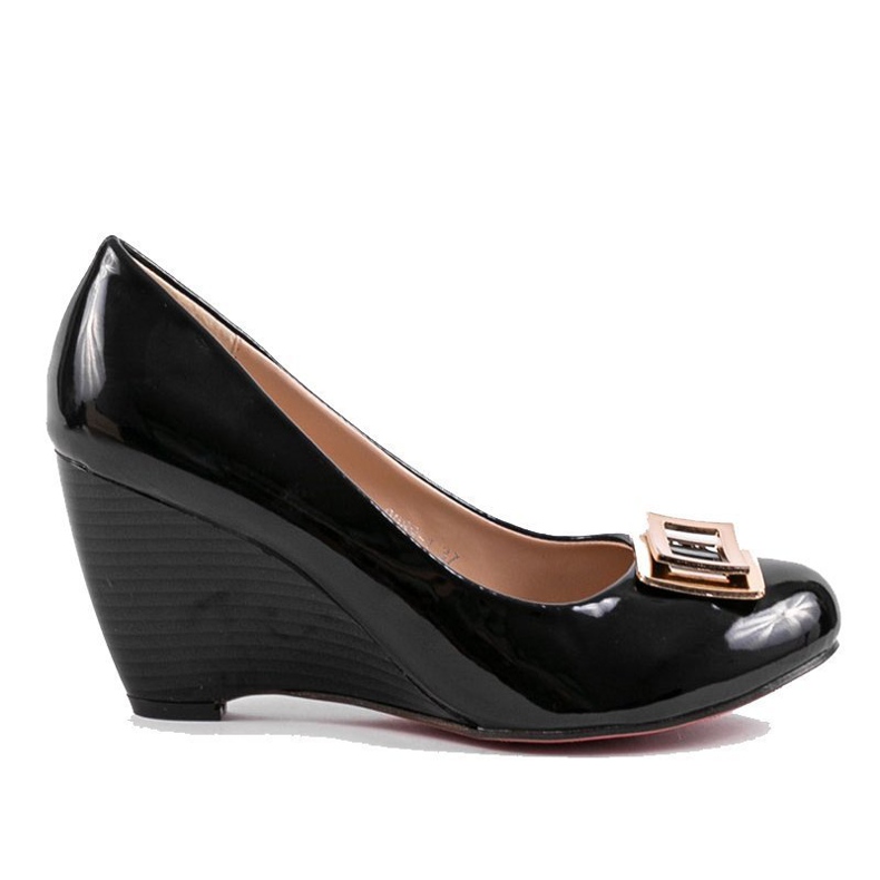 Salón de cuña negro con hebilla 0089-1 Salón de cuña negro con hebilla 0089-1