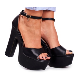LU BOO Sandalias negras altas en una plataforma de zapatos altos de barra negro