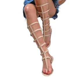 Lu Boo Beige Sandalias Romanas Altas Japonesas Harona