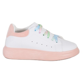 SHELOVET Zapatillas con cordones de colores blanco rosa