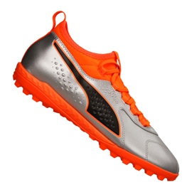 Botas de fútbol Puma One 3 Lth Tt M 104745-01 verde, naranja, gris / plateado plata