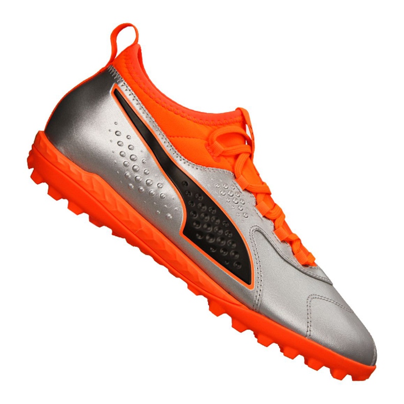 Botas de fútbol Puma One 3 Lth Tt M 104745-01 verde, naranja, gris / plateado plata Botas de fútbol Puma One 3 Lth Tt M 104745-01 verde, naranja, gris / plateado plata