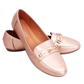9F176 Mocasines metalizados color champán rosado