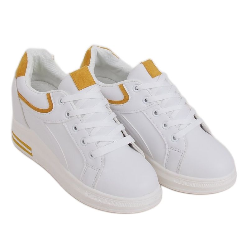 Zapatillas blancas BY-0370 BLANCO / AMARILLO con cuña oculta Zapatillas blancas BY-0370 BLANCO / AMARILLO con cuña oculta