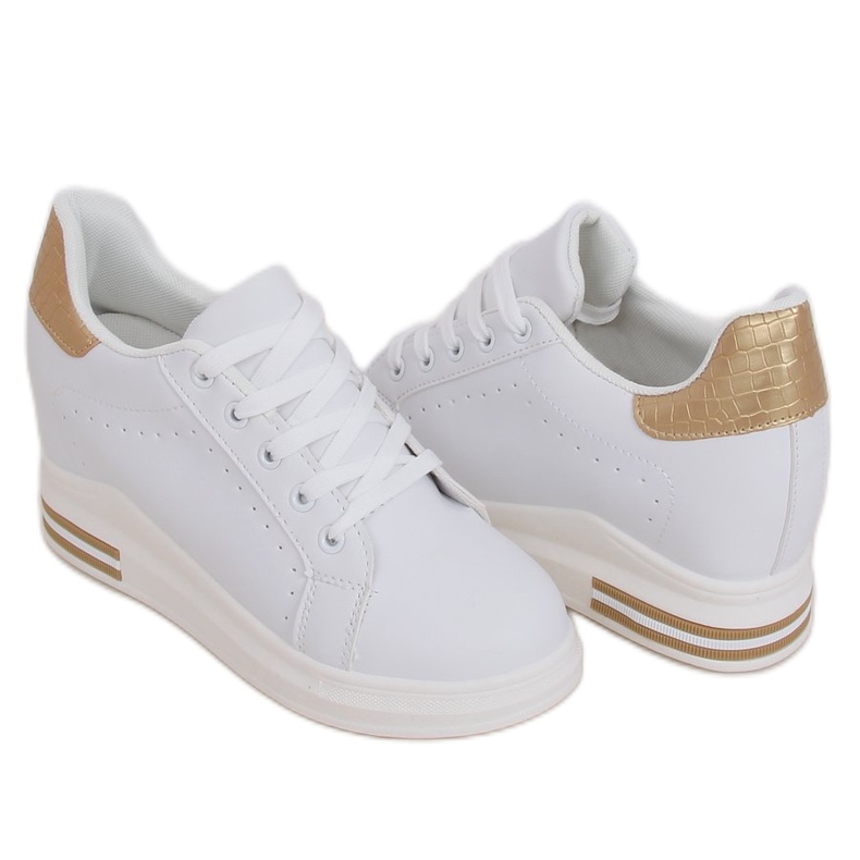 Zapatillas blancas MY-0367 WHITE / GOLD con cuña oculta blanco dorado