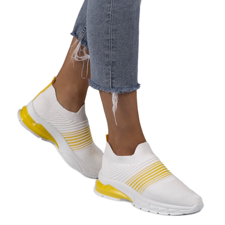 Zapatillas deportivas sin cordones blancas y amarillas 8087-SP blanco amarillo