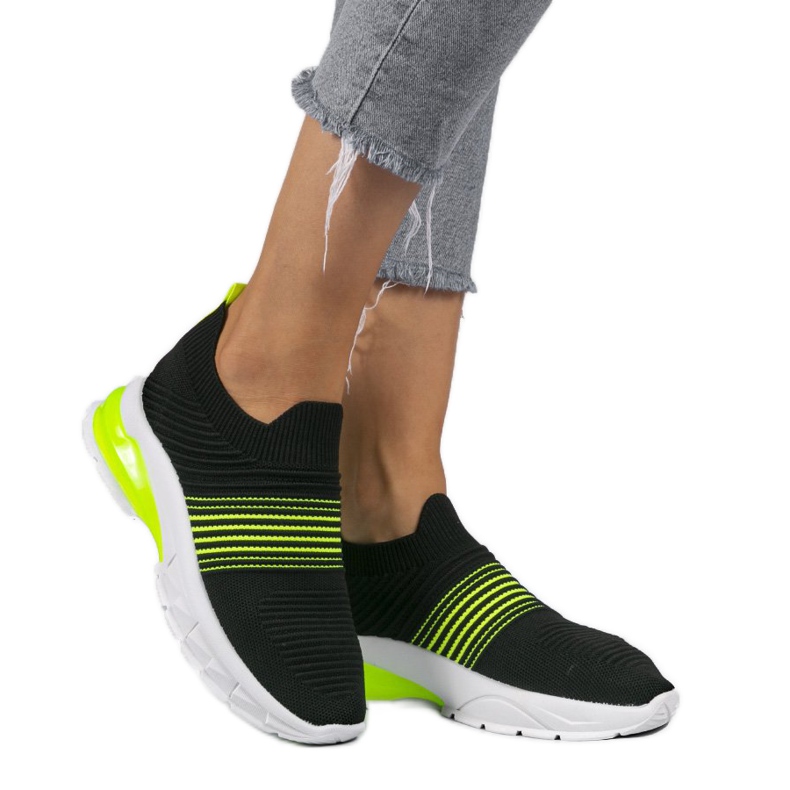 Zapatillas deportivas sin cordones negras y verdes 8087-SP negro