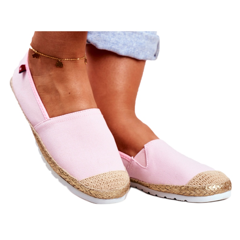Alpargatas de mujer, suela trenzada Pink Big Star DD274728 beige rosado dorado