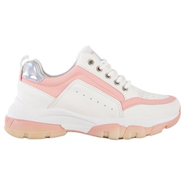 SHELOVET Zapatillas de cuero ecológico blanco rosado
