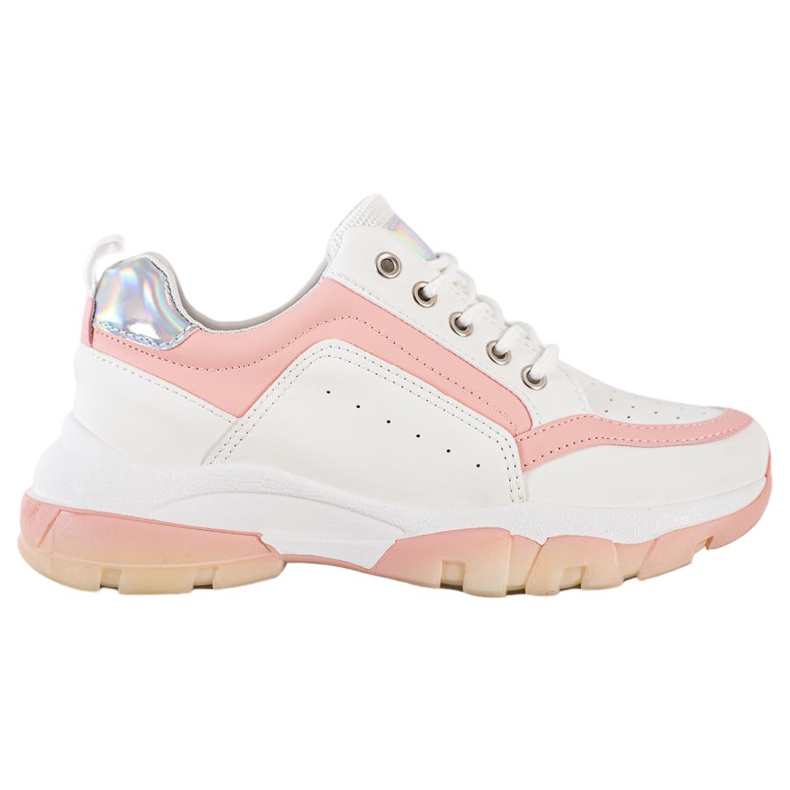 SHELOVET Zapatillas de cuero ecológico blanco rosado
