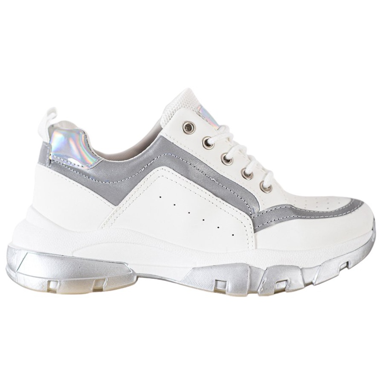 SHELOVET Zapatillas de cuero ecológico blanco gris