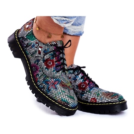 Zapatos Brogues Oxfords Cuero Flores Maciejka 04087-43 para mujer negro multicolor