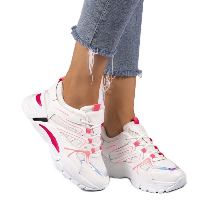1070 zapatillas deportivas blancas con inserciones rosas blanco rosado