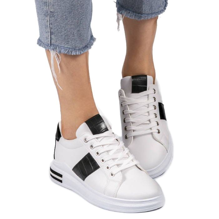 Zapatillas blancas de moda con cuero ecológico C912 blanco negro