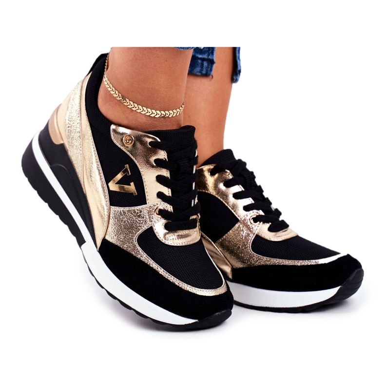 Vinceza Zapatillas Deportivas Mujer Zapatillas Negras y Doradas 21-10574 negro amarillo