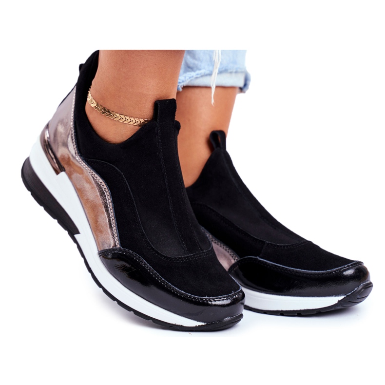 Vinceza Zapatos Deportivos De Mujer Sneakers Cuero Negro 21-7780