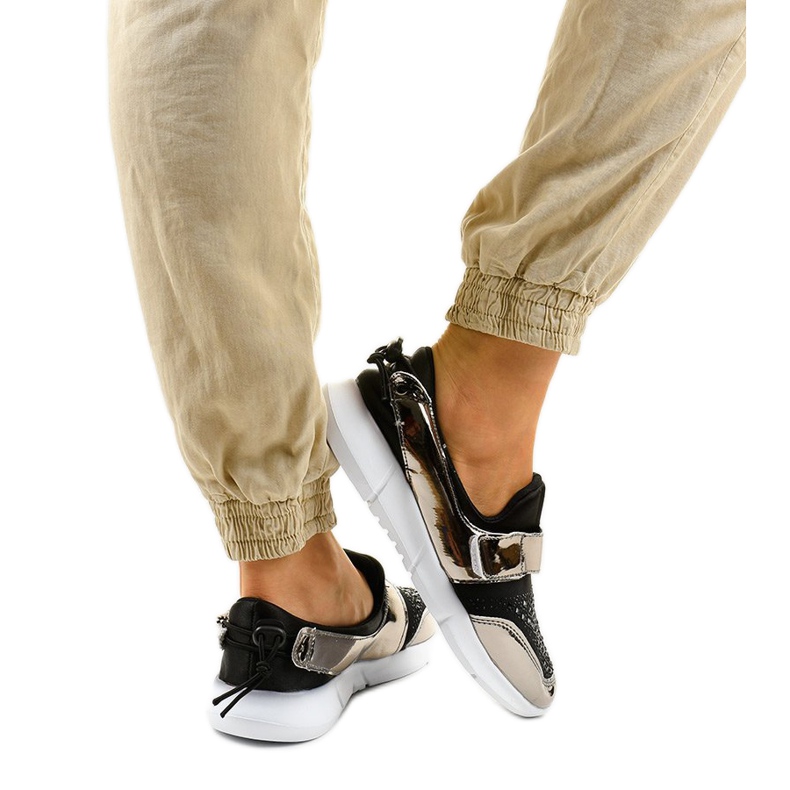 Zapatillas deportivas slip-on negras y doradas B120-2 negro dorado