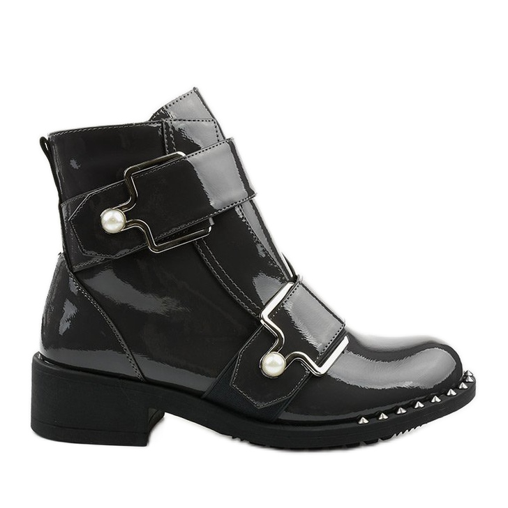 Botas de mujer de charol gris con tachuelas Morris