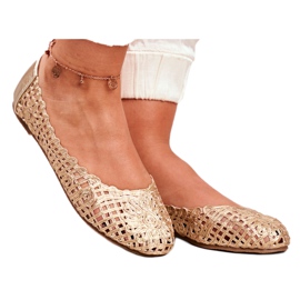Lu Boo Bailarinas para mujer Gold Calado Trenzado Llevar oro