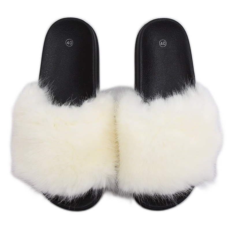 Blanco CK107P Pantuflas blancas con pelo Blanco CK107P Pantuflas blancas con pelo