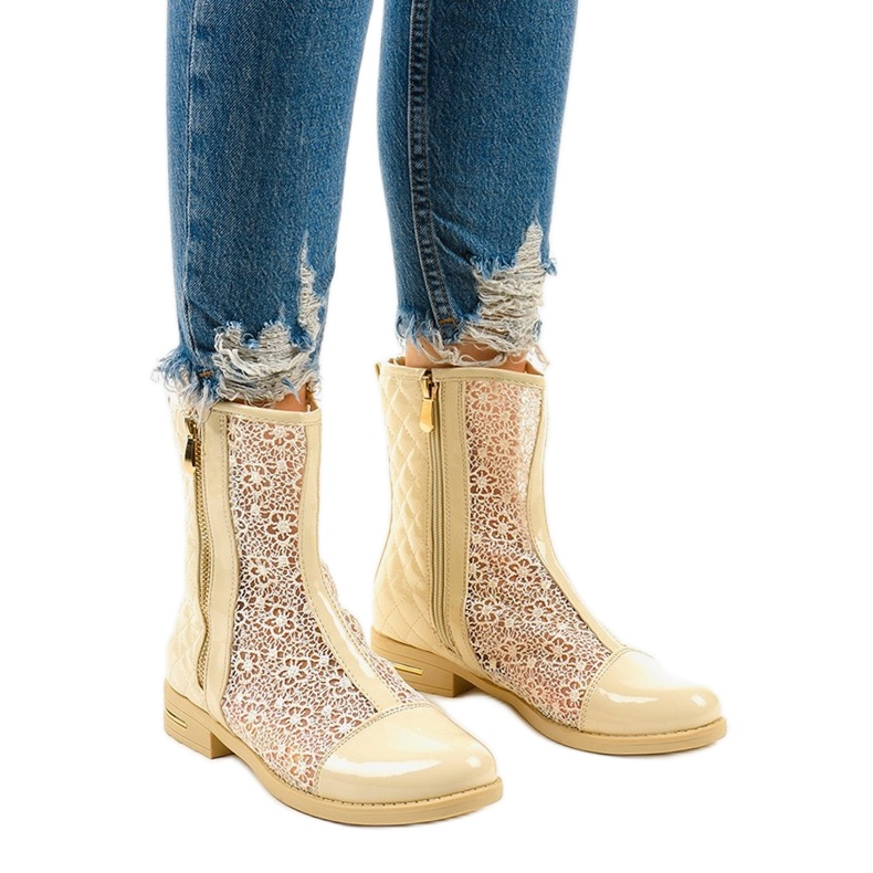 Botines planos calados beige X362-2 Botines planos calados beige X362-2