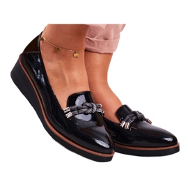 Vinceza Mocasines negros de mujer lacados en la cuña Abba gris