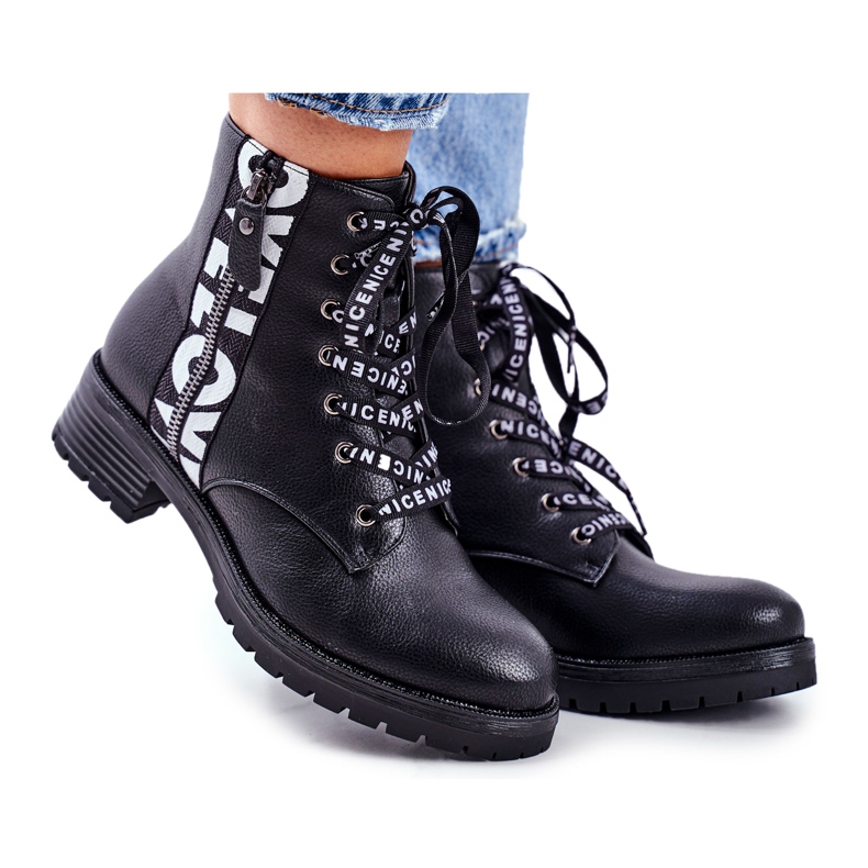 Vinceza Botas de Mujer Negras Verso blanco negro