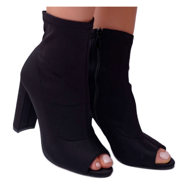 SEA Botas De Mujer Con Tacón Alto Lycra Punta Abierta Negro Primero SEA Botas De Mujer Con Tacón Alto Lycra Punta Abierta Negro Primero