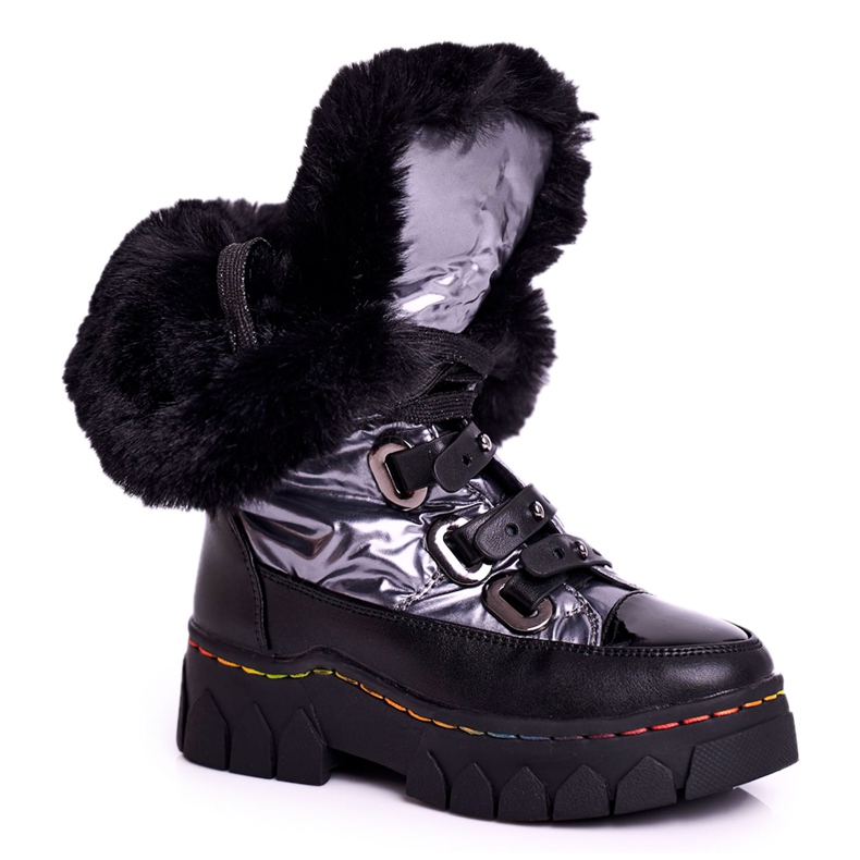 Apawwa Botas de nieve para niños con aislamiento de piel Negro y Gris Turismo