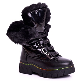 Apawwa Botas de nieve para niños con aislamiento de piel Black Turismo negro