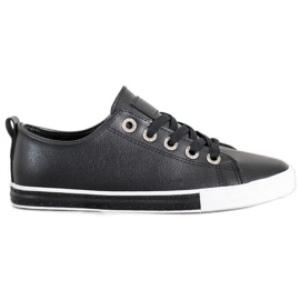 SHELOVET Zapatillas de cuero ecológico negro