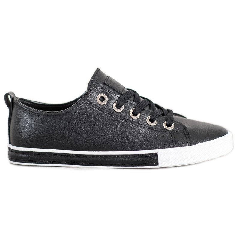 SHELOVET Zapatillas de cuero ecológico negro