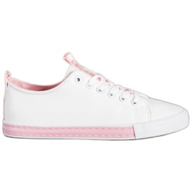 SHELOVET Zapatillas de cuero ecológico blanco rosa