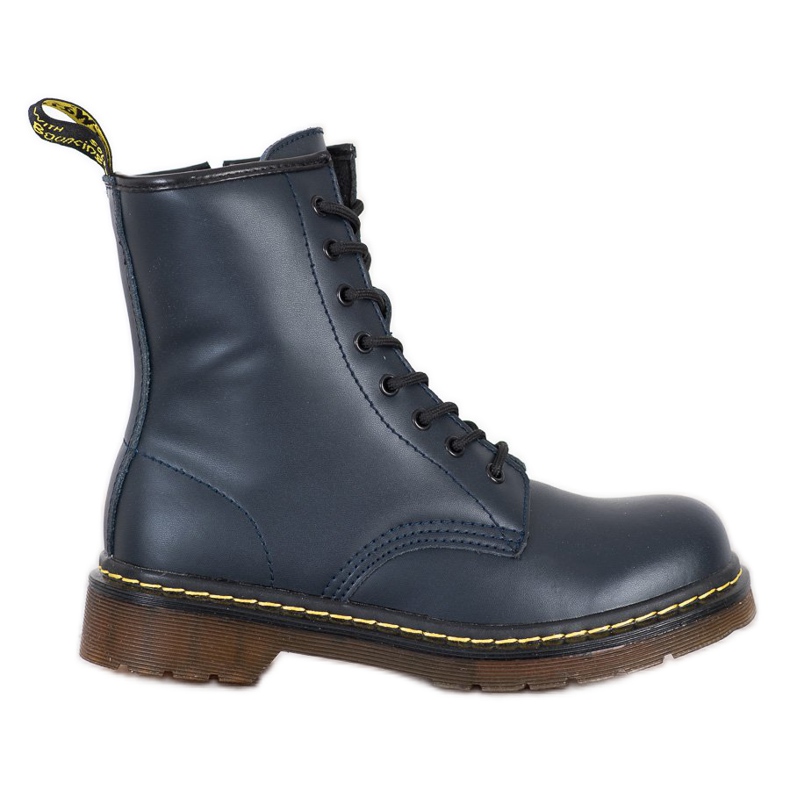 Botas de combate de cuero con cremallera MCKEY azul marino