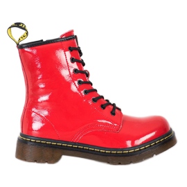 Botas de combate de cuero con cremallera MCKEY rojo