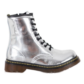 Botas de combate de cuero con cremallera MCKEY plata