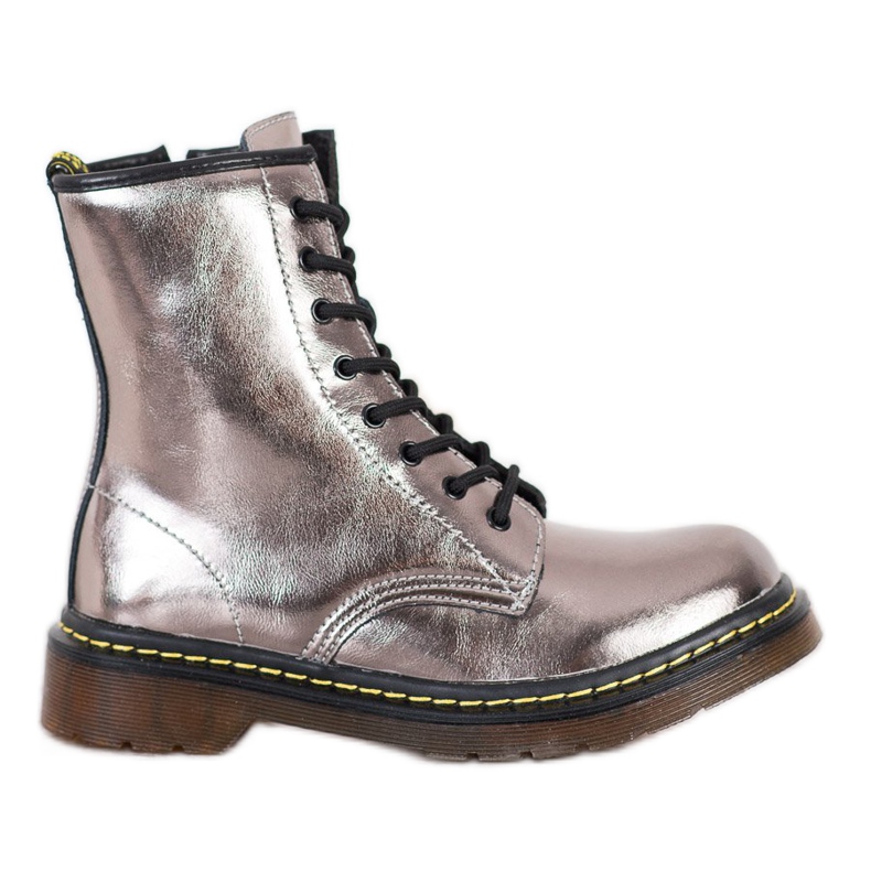 Botas de combate de cuero con cremallera MCKEY plata