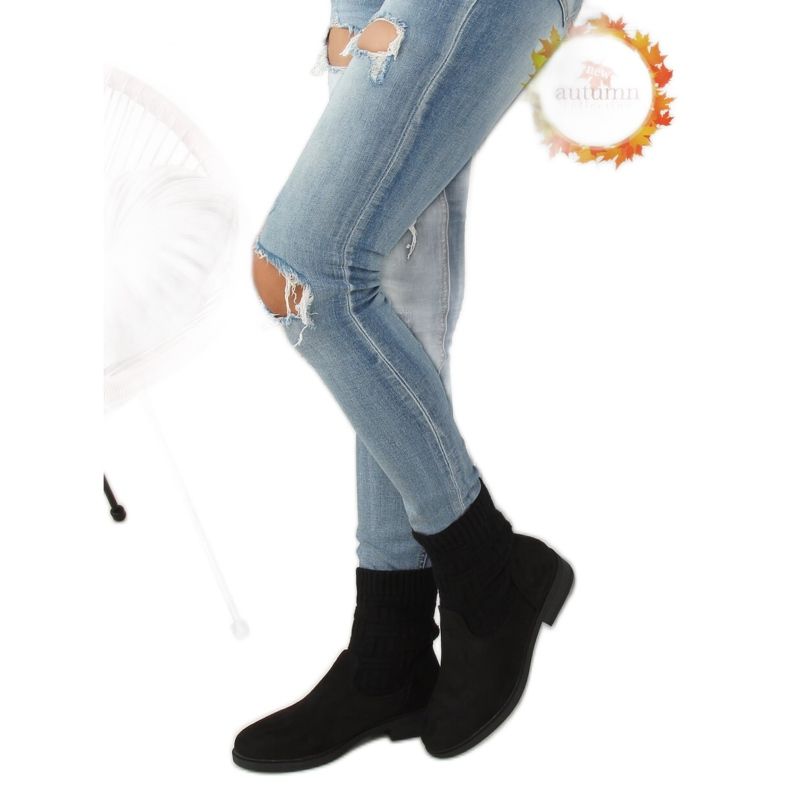 Botas con parte superior de suéter negro E2100 Negro Botas con parte superior de suéter negro E2100 Negro