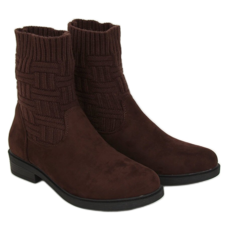 Botas con parte superior de suéter marrón E2100 Marrón Botas con parte superior de suéter marrón E2100 Marrón