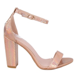 Sandalias de tacón holográficas TU135P Champagne II Quality rosa