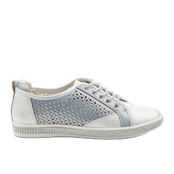 PA1 Zapatillas blancas de cuero ecológico calado A18-6252 blanco