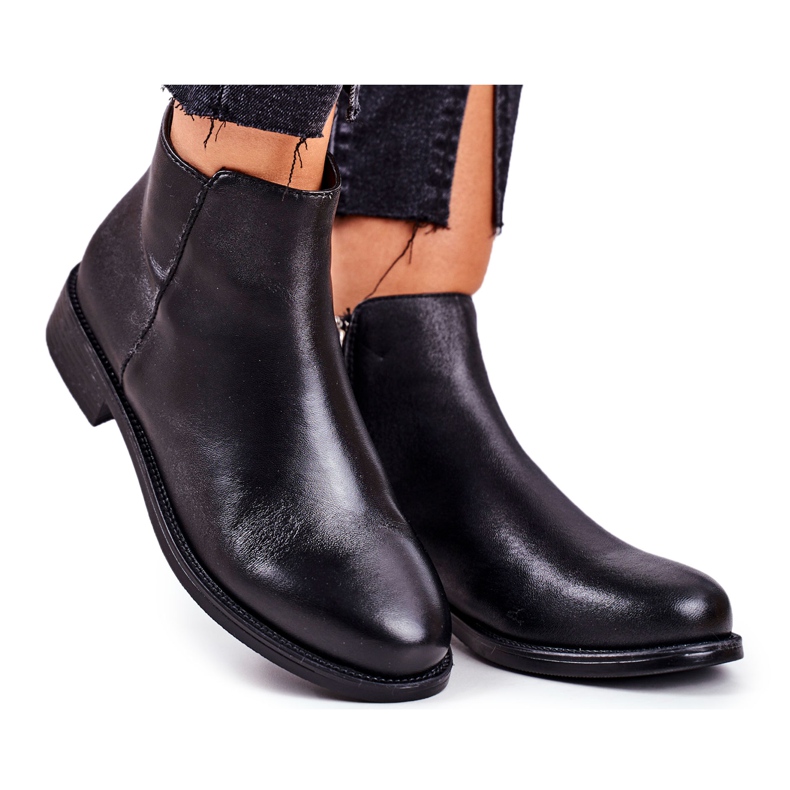 S.Barski Botas de Mujer Botas Chelsea Cálidas Tacón Plano Cuero Negro Fernir