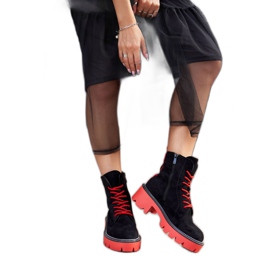 PS1 Botas de Mujer Negro Rojo Ante Malawi