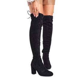 Mulanka Botas De Ante De Mujer Con Tacón Negro Highso