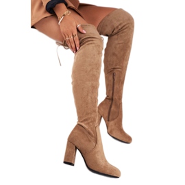 Mulanka De Mujer Ante Botas Con Tacón Beige Highso