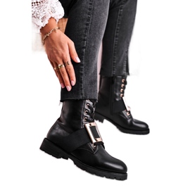 Botas de mujer Happy Su negras con hebilla dorada negro