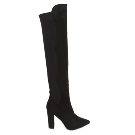 Botas por encima de la rodilla con parte superior flexible negra D7506 Black negro