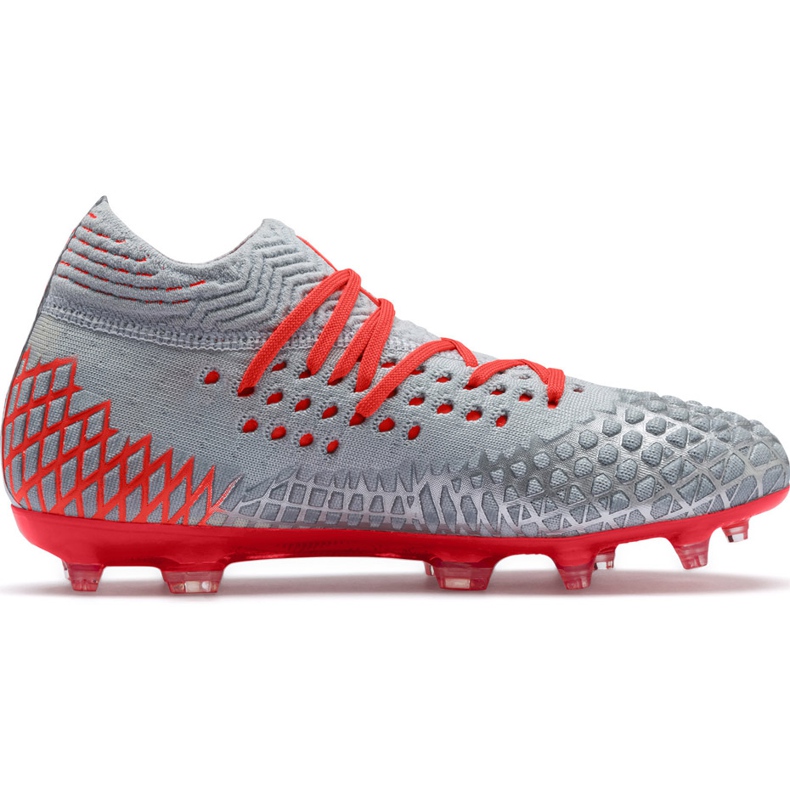 Botas de fútbol Puma Future 4.1 Netfit Fg Ag Jr plateado-rojo 105692 01 gris